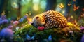 Magical Sleeping Hedgehog in Enchanting Forest Fantasy Art Royalty Free Stock Photo