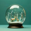 Magical snow globe with Christmas decorations. Generative AI. Green background