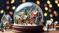 A magical snow globe featuring a miniature Christmas village