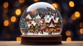 A magical snow globe featuring a miniature Christmas village