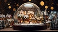 A magical snow globe featuring a miniature Christmas village with tiny houses