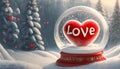 Magical snow globe with love motif on snow