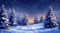 Magical Snowy Winter Night Landscape Snowfall Pine Trees Starry Sky Royalty Free Stock Photo