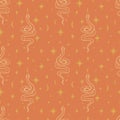 Magical space starry snakes. Seamless night pattern