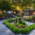 A magical steampunk garden with brass sculptures, mechanical water features, and winding pathways5, Generative AI