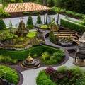 A magical steampunk garden with brass sculptures, mechanical water features, and winding pathways4, Generative AI
