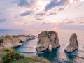 Magical sunset on Raouche, Pigeons` Rock. In Beirut, Lebanon Royalty Free Stock Photo