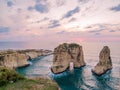Magical sunset on Raouche, Pigeons` Rock. In Beirut, Lebanon Royalty Free Stock Photo