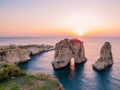 Magical sunset on Raouche, Pigeons` Rock. In Beirut, Lebanon