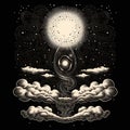 Magical sun for astrology, celestial alchemy. Heavenly art for the zodiac, tarot, device of the universe