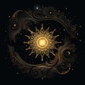 Magical sun for astrology, celestial alchemy. Heavenly art for the zodiac, tarot, device of the universe