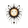 Magical sun for astrology, celestial alchemy. Heavenly art for the zodiac, tarot, device of the universe Royalty Free Stock Photo