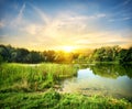 Magical sunrise over the river Royalty Free Stock Photo