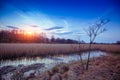Magical sunset in the countryside. Rural landscape in spring Royalty Free Stock Photo