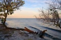 A magical sunset on a deserted island, evening sea Royalty Free Stock Photo