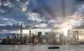 Magical sunset over the Manhattan skyline in New York city. Royalty Free Stock Photo