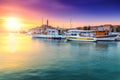 Magical sunset with Rovinj harbor,Istria region,Croatia,Europe Royalty Free Stock Photo