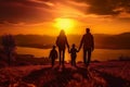 Magical sunset vista witnesses the joyous bond of a complete family