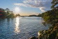 Magical sunset in winter in January over Lake Vaettern in Skaraborg in Vaestra Goetaland in Sweden Royalty Free Stock Photo