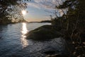 Magical sunset in winter in January over Lake Vaettern in Skaraborg in Vaestra Goetaland in Sweden Royalty Free Stock Photo