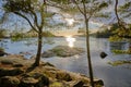 Magical sunset in winter in January over Lake Vaettern in Skaraborg in Vaestra Goetaland in Sweden Royalty Free Stock Photo