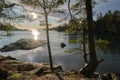 Magical sunset in winter in January over Lake Vaettern in Skaraborg in Vaestra Goetaland in Sweden Royalty Free Stock Photo