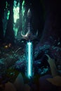 A magical sword in mythical forest digital art