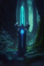 A magical sword in a mythical forest digital art