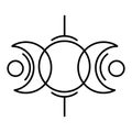 Magical symbol of the triune moon or triune goddess Line drawing.Vector illustration