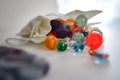 Magical symbols for esoteric divination. concept of magic and divination, esoteric gems light background. Natural stones,