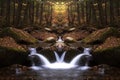 Magical Symmetric Forest Stream During Peak Fall Color Long Exposure Milky Water River (Golden Hour)