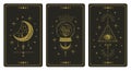 Magical tarot cards. Magic occult tarot cards, esoteric boho spiritual tarot reader moon, crystal and magic eye symbols