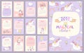 2019 Magical time Calendar with unicorns.