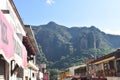 Tepoztlan in Morelos, with colorful buildings, view of the mountain where the temple of El Tepozteco is located
