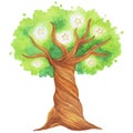 A Magical Tree at the Forest Watercolor Illustration