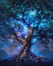 A magical tree whose branches form the familiar arcs of connectivity, its leaves flickering with the strength of the signal ,