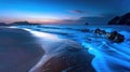 Magical twilight captures the serene beauty of a bioluminescent shore