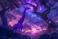 Magical Twilight Sky with Silhouette of Giraffe in Mystical Forest Dreamy Fantasy Wildlife Scenery Royalty Free Stock Photo