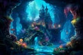 a magical underwater sea world with a flooded castle.