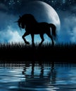 Magical Unicorn Silhouetted against the Moon Royalty Free Stock Photo