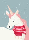 Magical unicorn at winter scine. merry christmas and happy new year Royalty Free Stock Photo