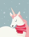 Magical unicorn at winter scine. merry christmas and happy new year Royalty Free Stock Photo