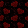 Bright hipster scratched broken red hearts on a black background