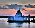 Magical view, temple, Taung Tha Man Lake, Amarapura, Myanmar at sunset