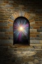 Magical vortex in a stone arch doorway