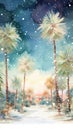 Magical Watercolor Christmas Oasis with Palms Decorated in Twinkling Lights AI Generated