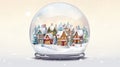 Magical Watercolor Christmas Snow Globe Village with Falling Snowflakes AI Generated