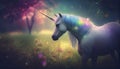 A colorful unicorn and rainbow bokeh, Generative AI, illustration Royalty Free Stock Photo