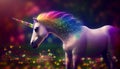 A colorful unicorn and rainbow bokeh, Generative AI, illustration Royalty Free Stock Photo