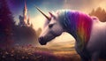 A colorful unicorn and rainbow bokeh, Generative AI, illustration Royalty Free Stock Photo